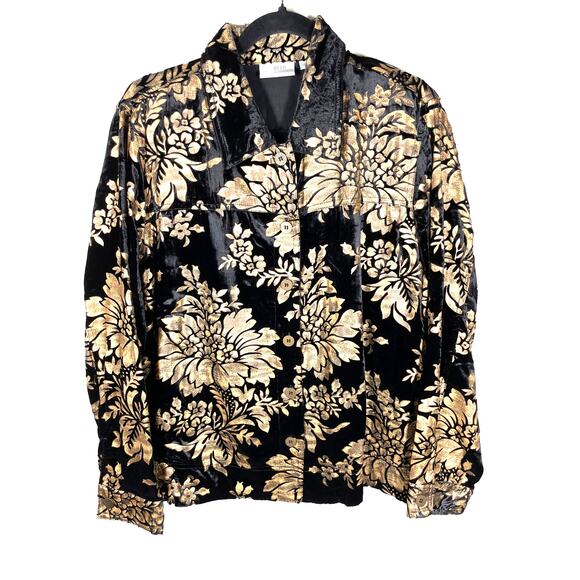 ERIN Velvet Burnout Jacket Size 1X Floral Black Gold Goth Witchy Whimsigoth Glam - Picture 1 of 12